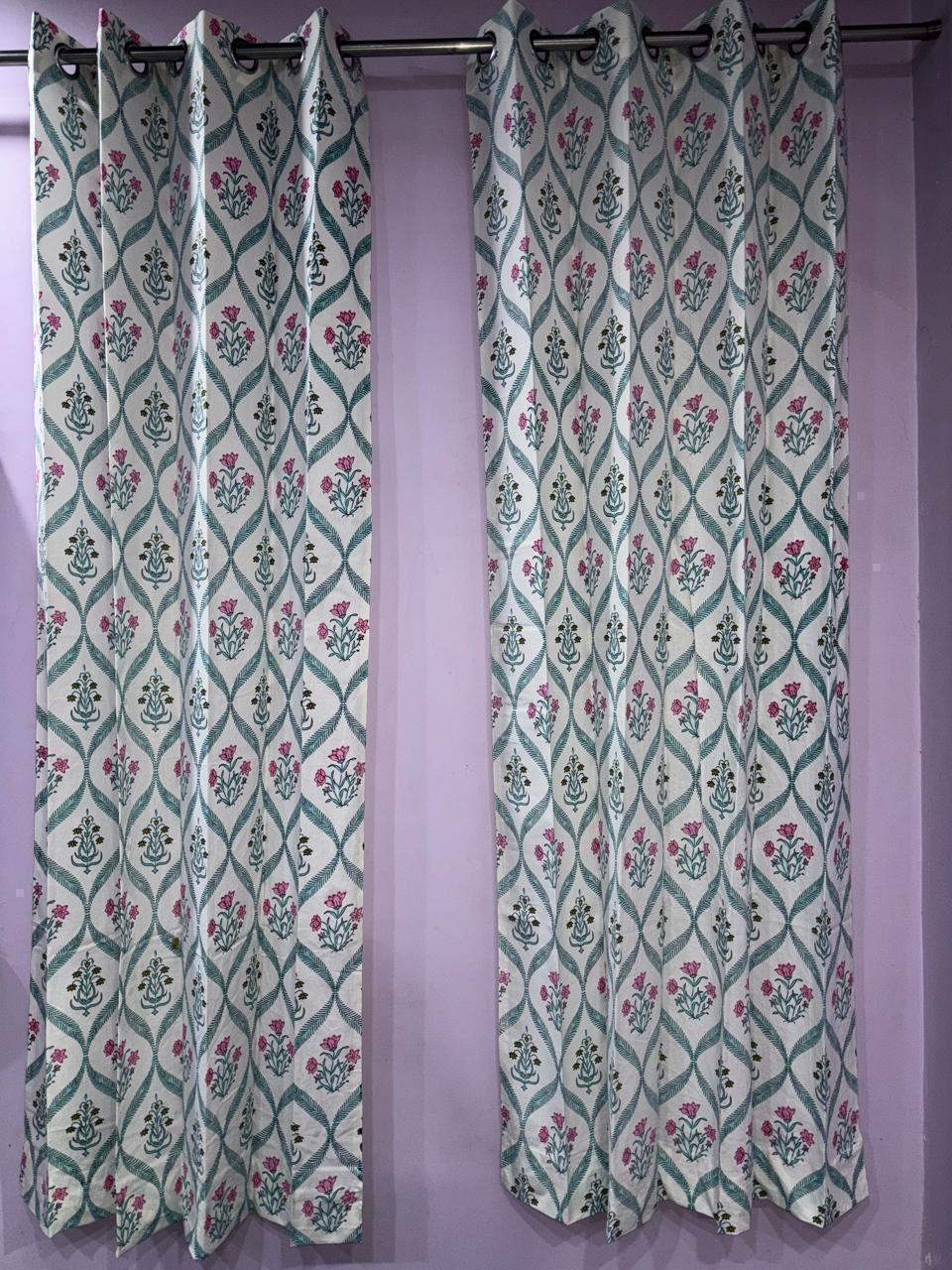 Pure Cotton Hand Block Print Curtains | South Murgan Fabric Curtains | 4'x5', 4'x7', 4'x9' Sizes (2 pcs) | Custom Curtains | The Handblock Jaipur
