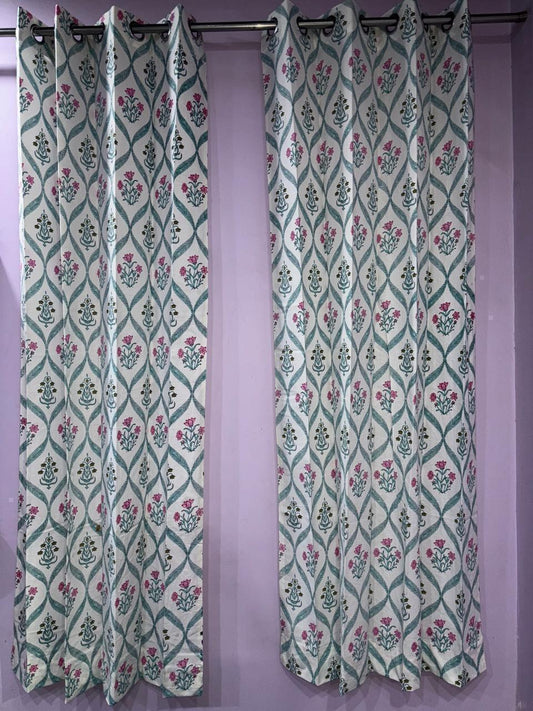 Pure Cotton Hand Block Print Curtains | South Murgan Fabric Curtains | 4'x5', 4'x7', 4'x9' Sizes (2 pcs) | Custom Curtains | The Handblock Jaipur