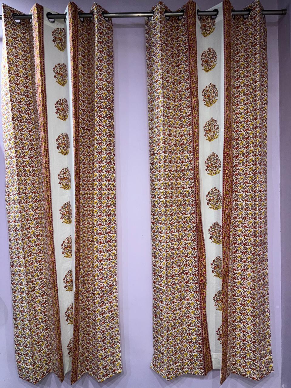 Pure Cotton Hand Block Print Curtains | South Murgan Fabric Curtains | 4'x5', 4'x7', 4'x9' Sizes (2 pcs) | Custom Curtains | The Handblock Jaipur