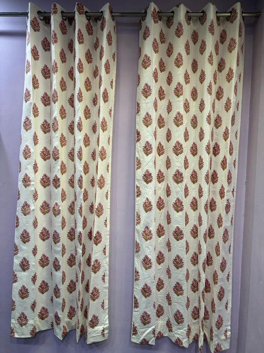 Pure Cotton Hand Block Print Curtains | South Murgan Fabric Curtains | 4'x5', 4'x7', 4'x9' Sizes (2 pcs) | Custom Curtains | The Handblock Jaipur