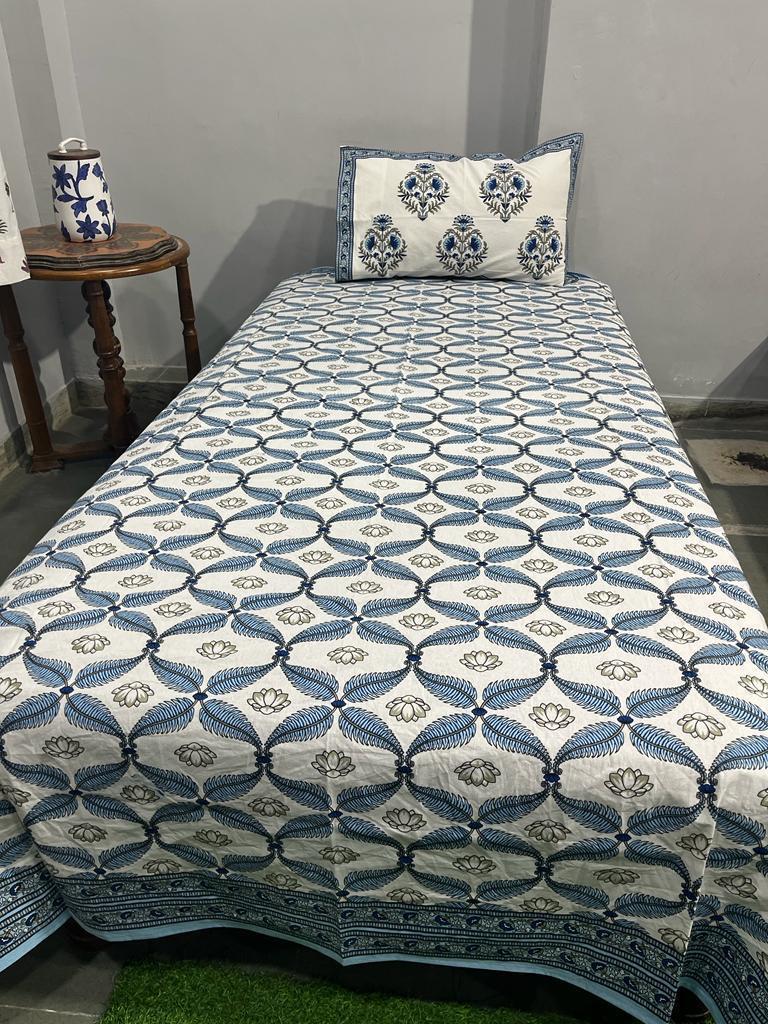 South Cotton Floral Single Bedsheet with Pillow Cover | Handblock Printed |The Handblock Jaipur