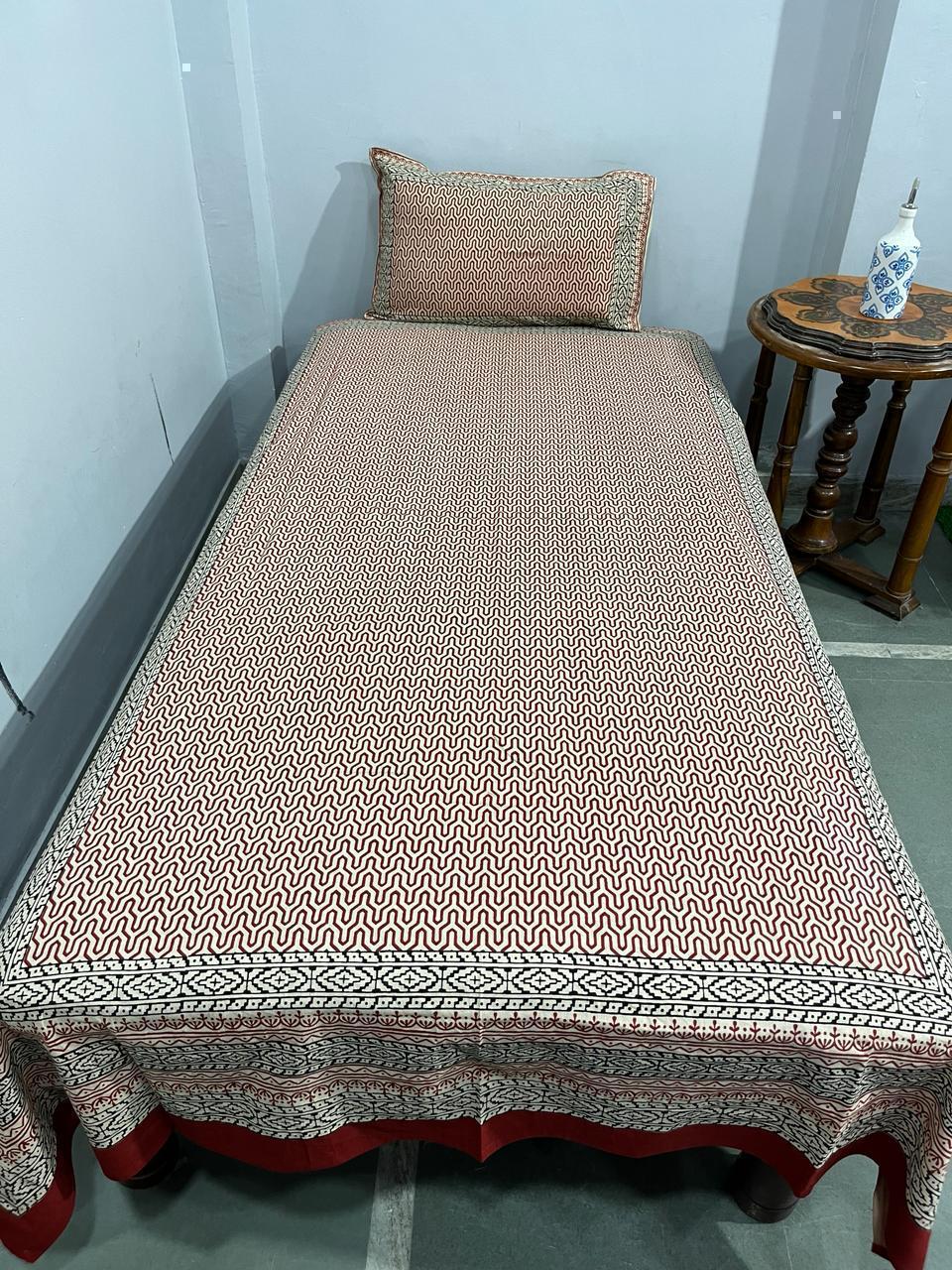 South Cotton Floral Single Bedsheet with Pillow Cover | Handblock Printed |The Handblock Jaipur