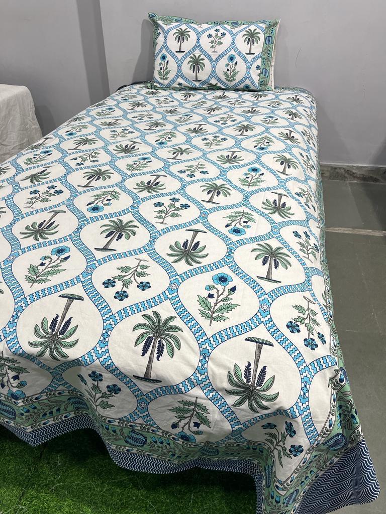 South Cotton Floral Single Bedsheet with Pillow Cover | Handblock Printed |The Handblock Jaipur