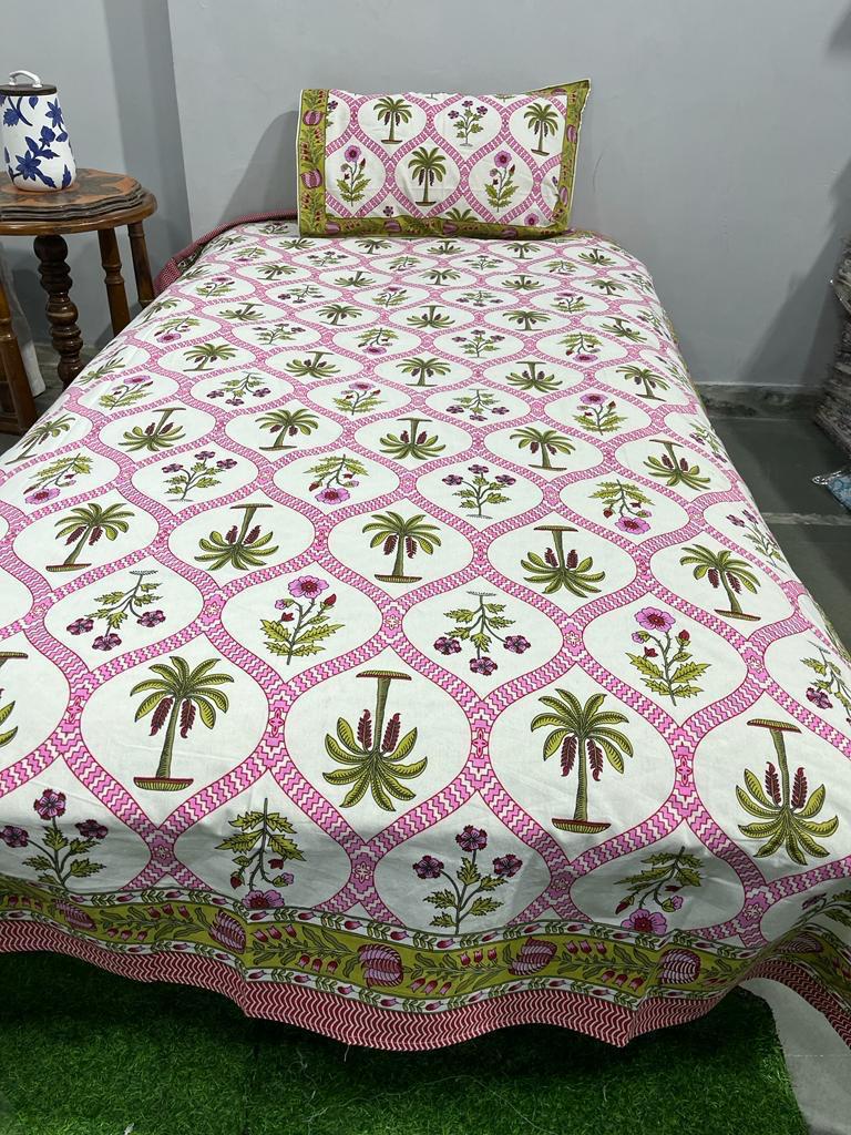 South Cotton Floral Single Bedsheet with Pillow Cover | Handblock Printed |The Handblock Jaipur