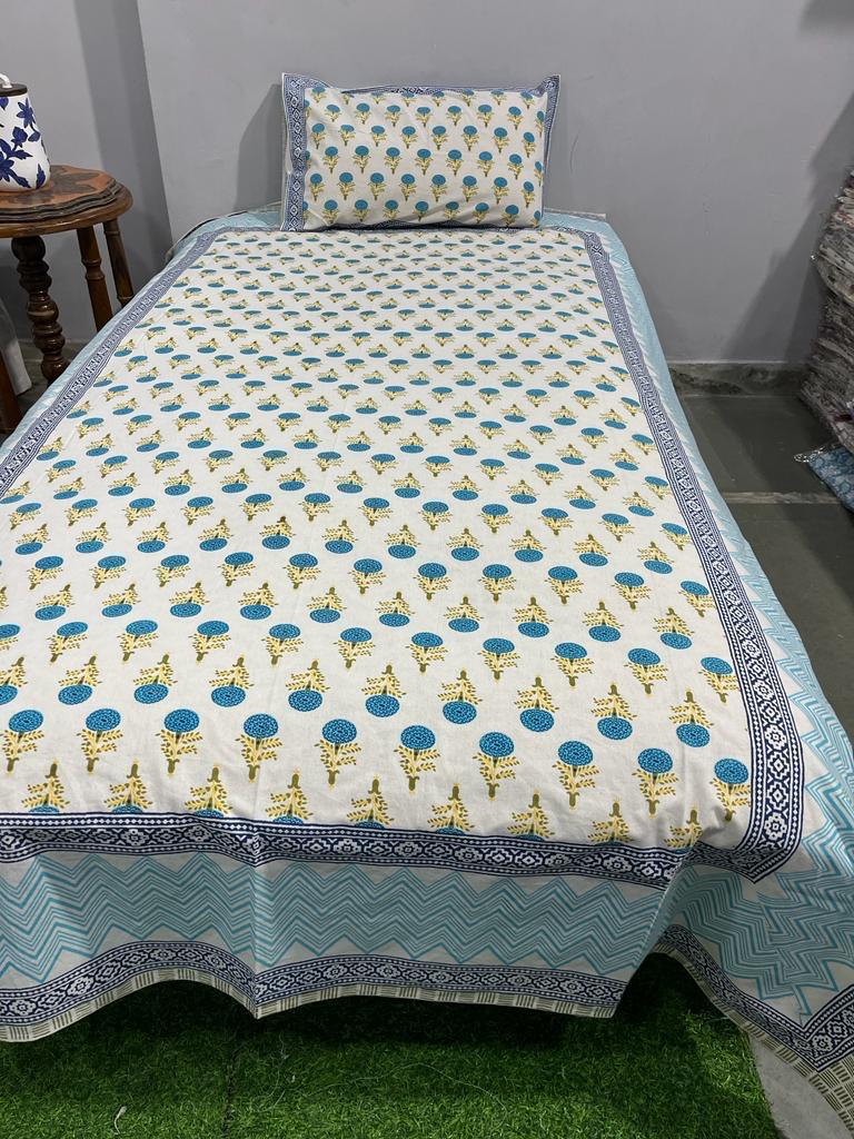 South Cotton Floral Single Bedsheet with Pillow Cover | Handblock Printed |The Handblock Jaipur