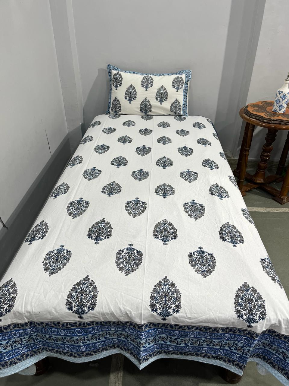 South Cotton Floral Single Bedsheet with Pillow Cover | Handblock Printed |The Handblock Jaipur
