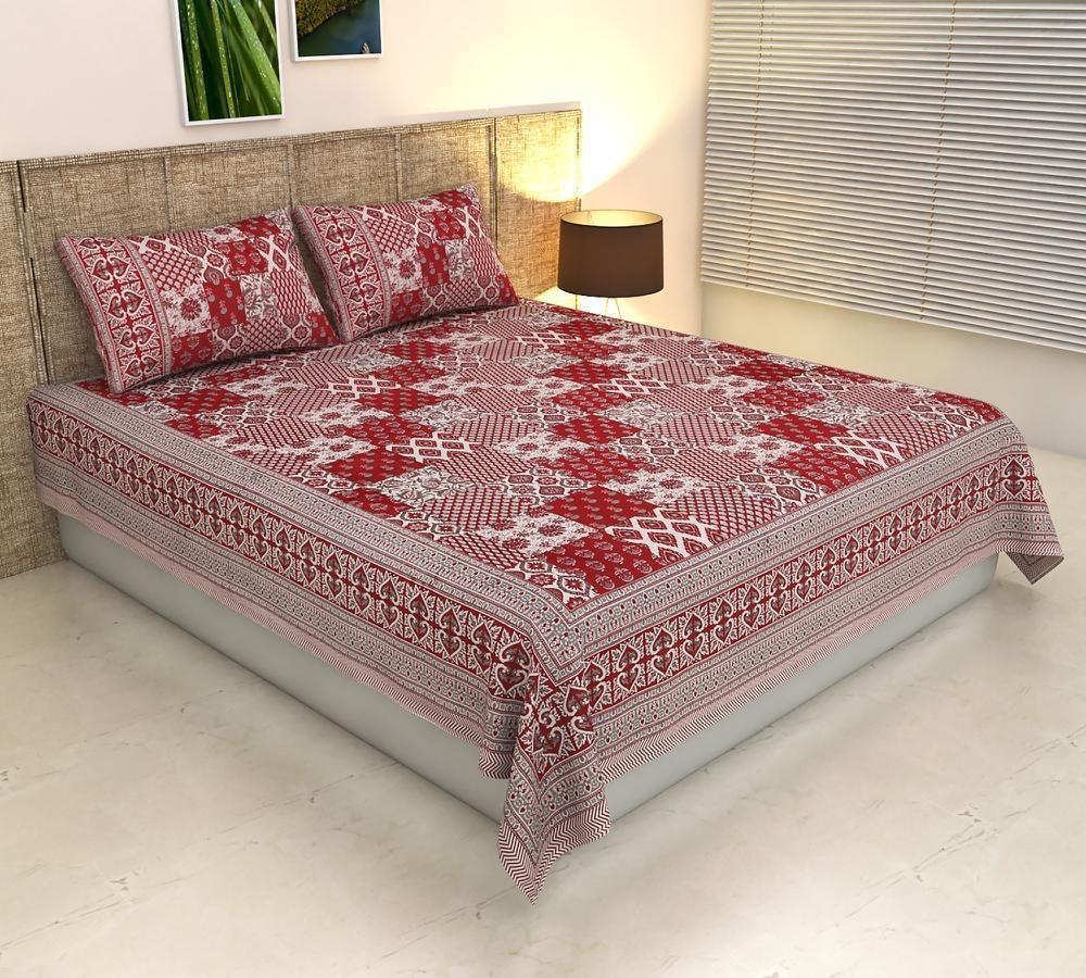Handblock Printed Cotton Bedsheet King Size with 2 Pillow Covers | South Murgan Fabric | 90×108 Double Bed