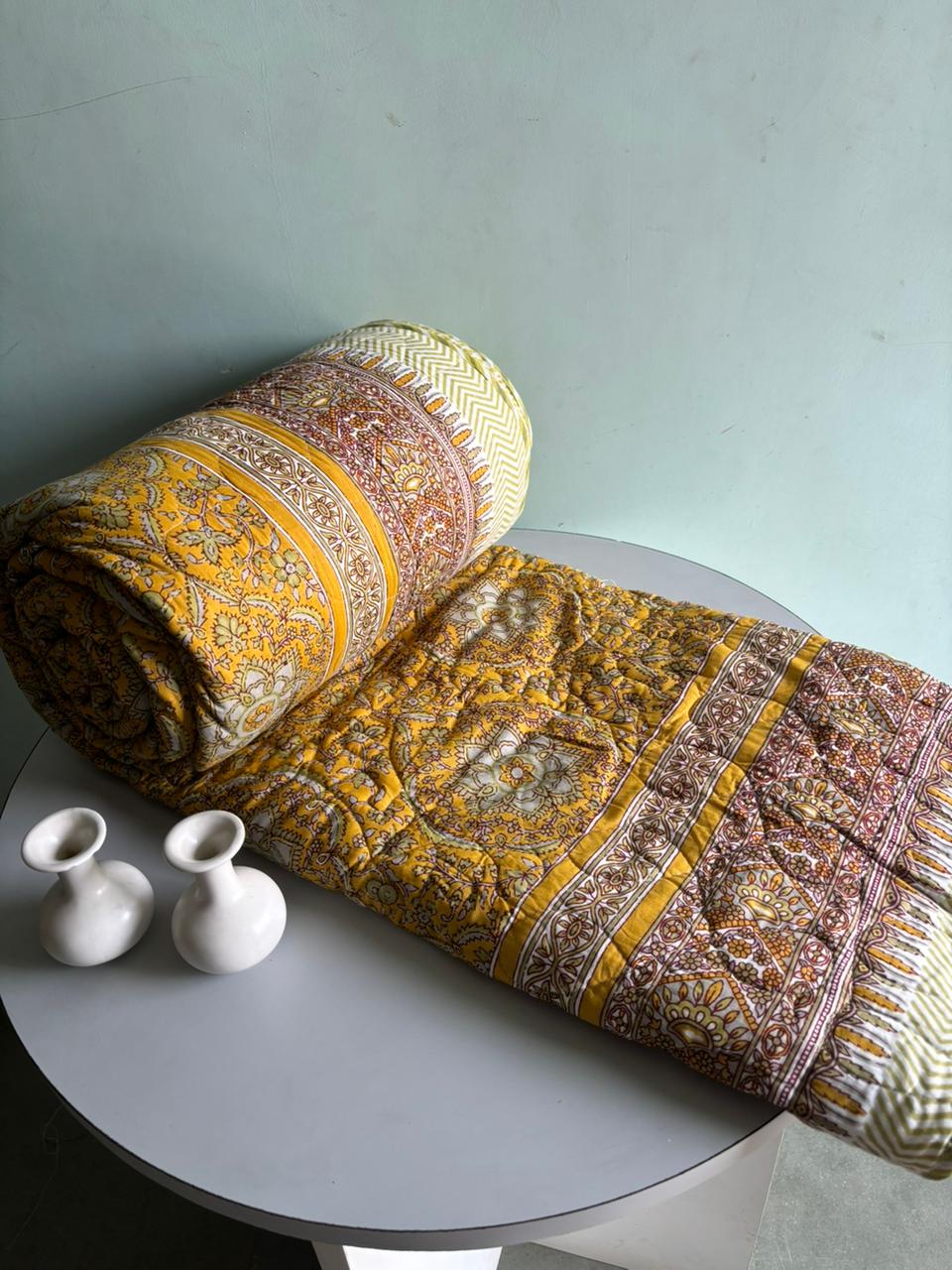 Premium Reversible Quilted Bedcover King Size | Pure Cotton 3-Layer Comforter | Double Bed Bedding by Handblock Jaipur