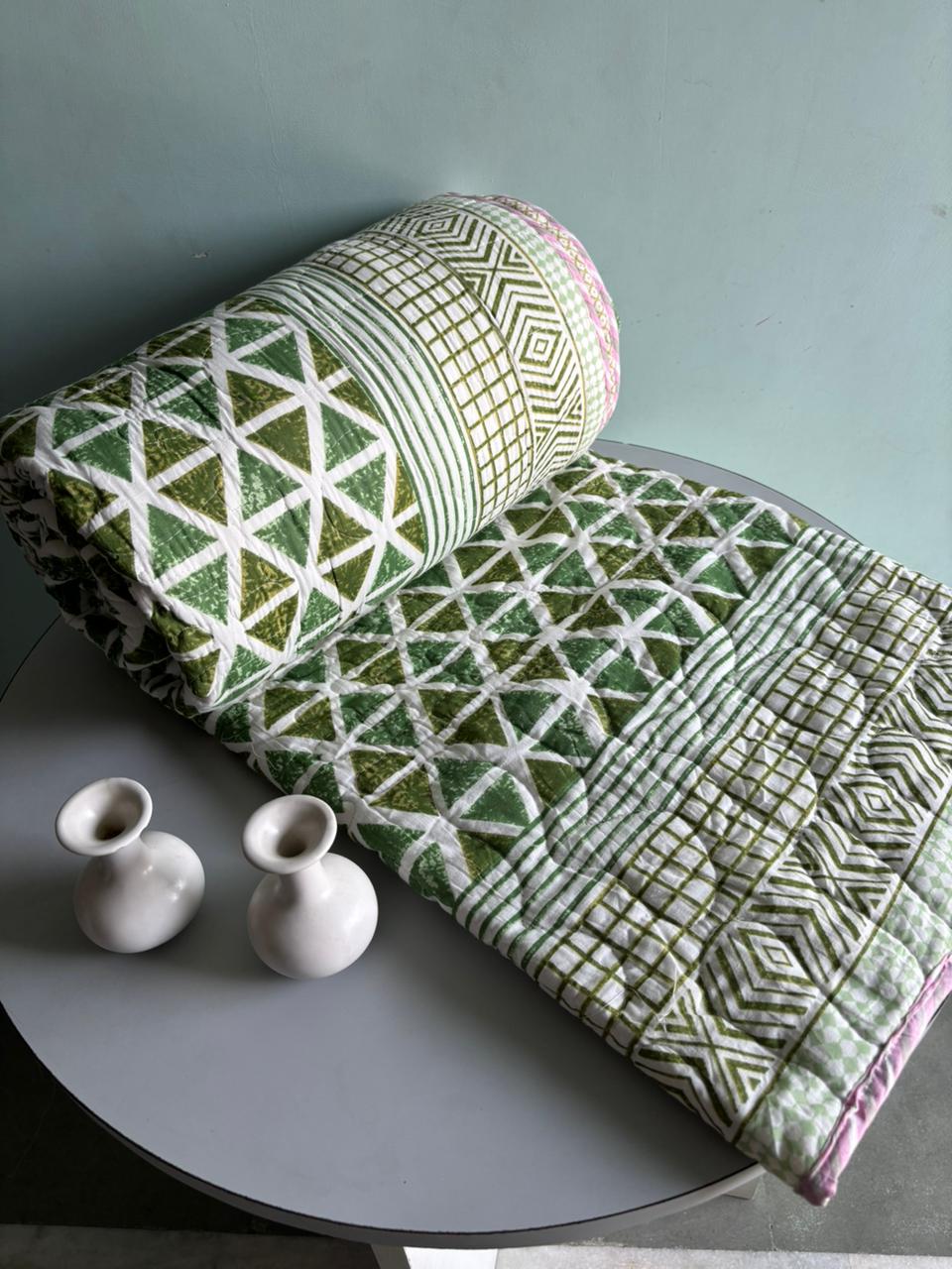Premium Reversible Quilted Bedcover King Size | Pure Cotton 3-Layer Comforter | Double Bed Bedding by Handblock Jaipur