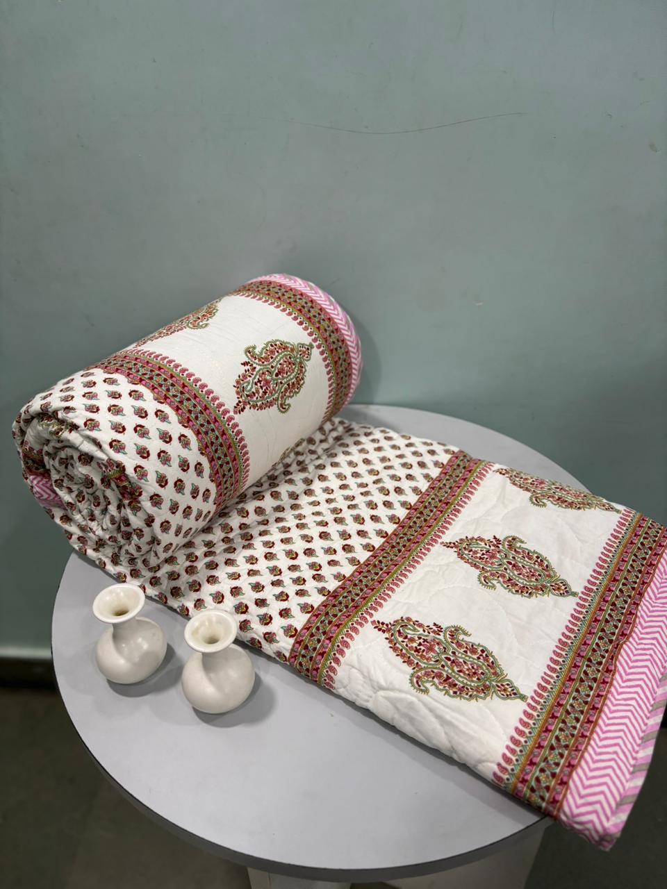 Premium Reversible Quilted Bedcover King Size | Pure Cotton 3-Layer Comforter | Double Bed Bedding by Handblock Jaipur