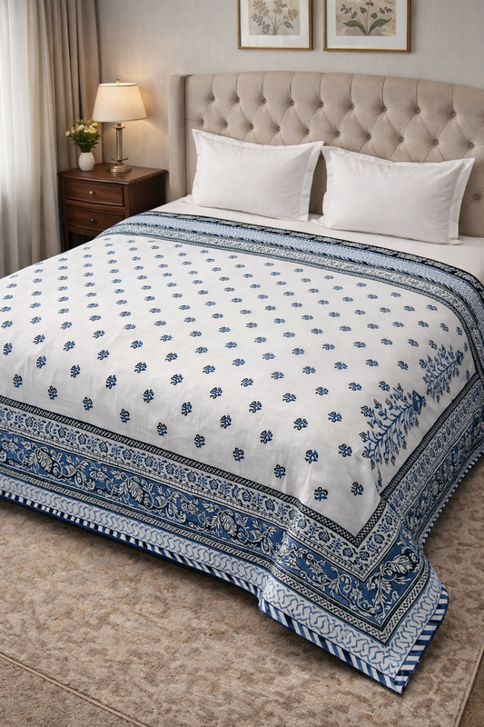 King Size Cotton Dohar 90×108 | 3 Layer Reversible Handblock Printed Double Bed Dohar | Pure Cotton Summer Quilt | Lightweight AC Dohar by The Handblock Jaipur