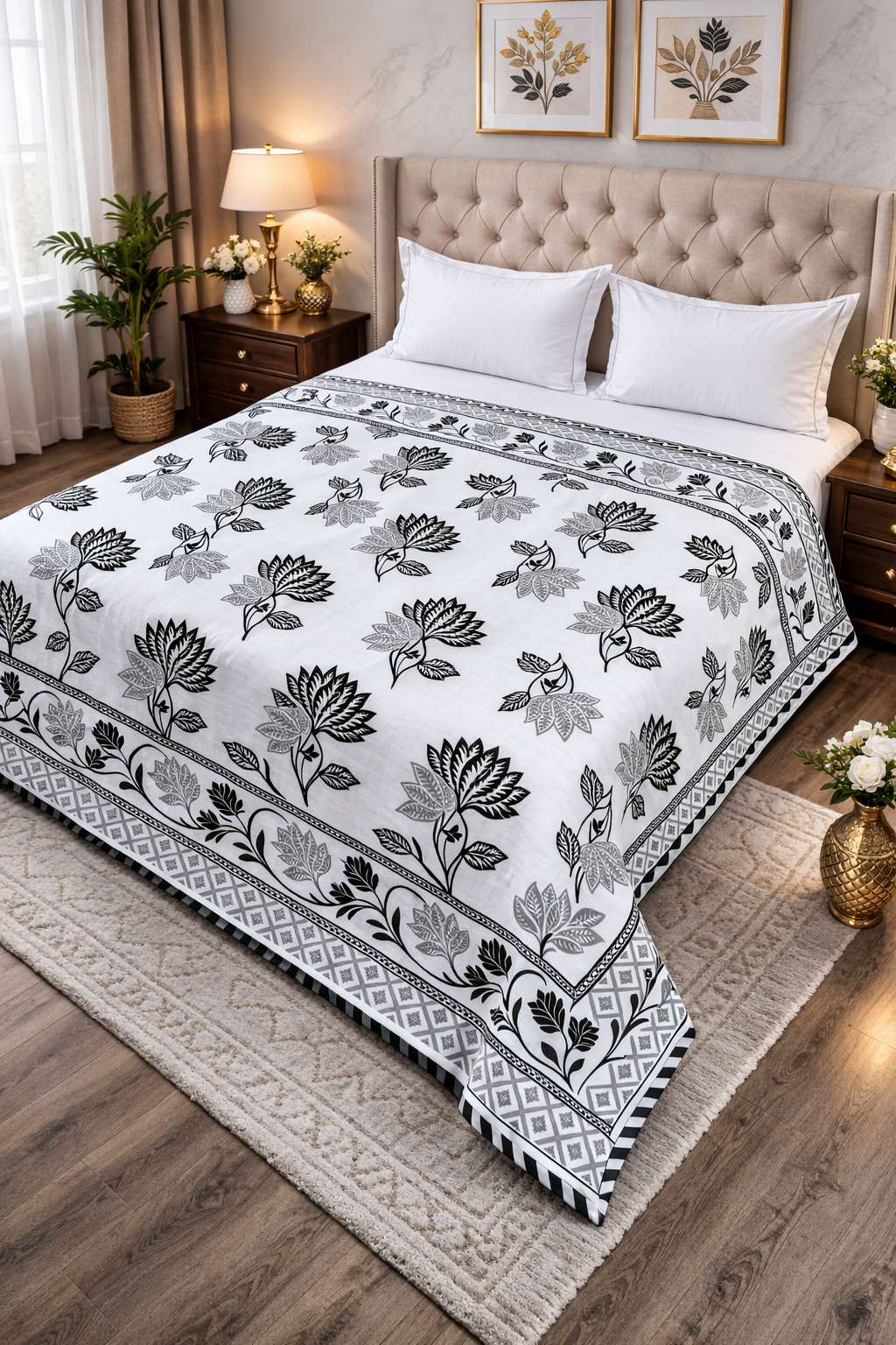 King Size Cotton Dohar 90×108 | 3 Layer Reversible Handblock Printed Double Bed Dohar | Pure Cotton Summer Quilt | Lightweight AC Dohar by The Handblock Jaipur