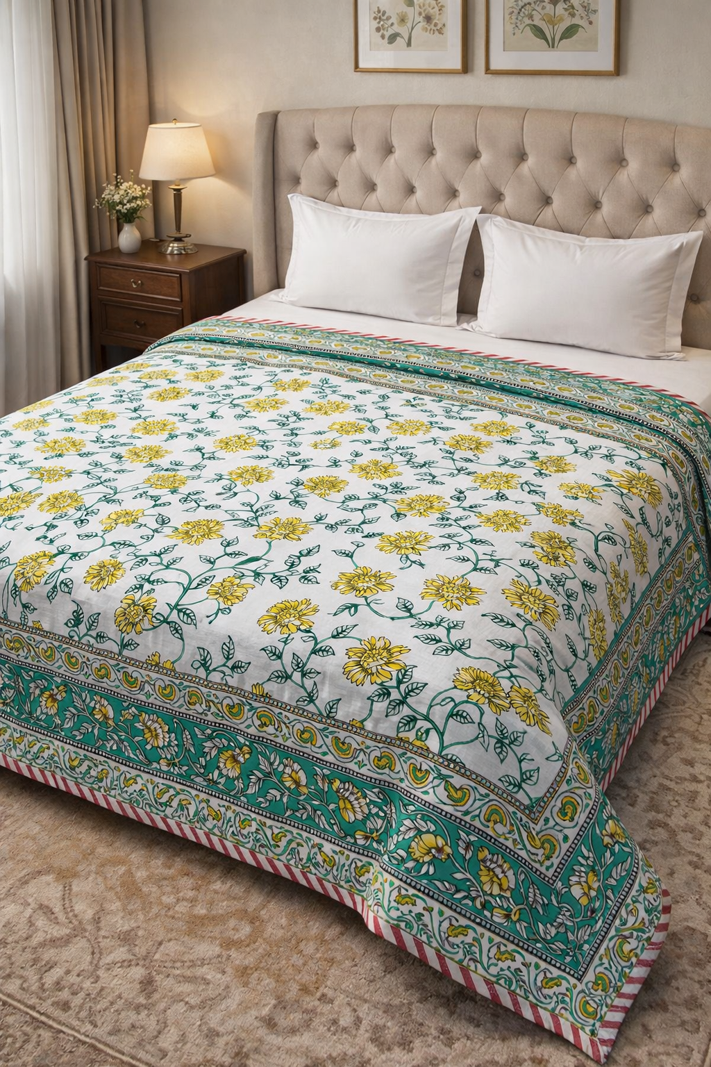 King Size Cotton Dohar 90×108 | 3 Layer Reversible Handblock Printed Double Bed Dohar | Pure Cotton Summer Quilt | Lightweight AC Dohar by The Handblock Jaipur