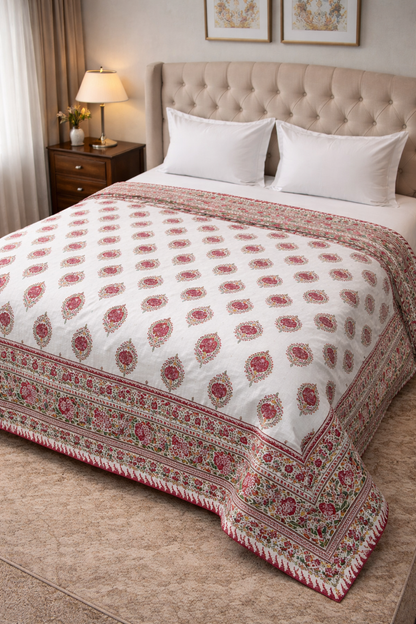 King Size Cotton Dohar 90×108 | 3 Layer Reversible Handblock Printed Double Bed Dohar | Pure Cotton Summer Quilt | Lightweight AC Dohar by The Handblock Jaipur