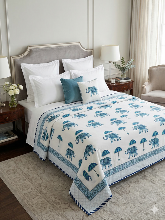 King Size Cotton Dohar 90×108 | 3 Layer Reversible Handblock Printed Double Bed Dohar | Pure Cotton Summer Quilt | Lightweight AC Dohar by The Handblock Jaipur