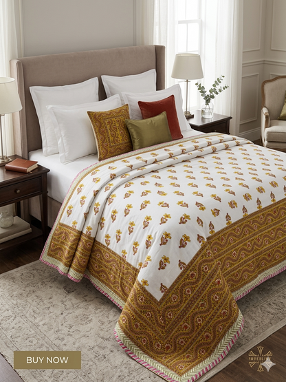 King Size Cotton Dohar 90×108 | 3 Layer Reversible Handblock Printed Double Bed Dohar | Pure Cotton Summer Quilt | Lightweight AC Dohar by The Handblock Jaipur