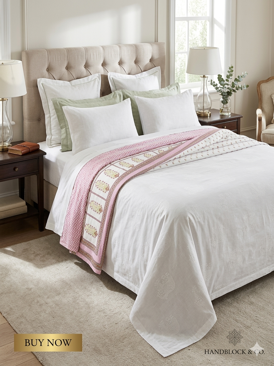 King Size Cotton Dohar 90×108 | 3 Layer Reversible Handblock Printed Double Bed Dohar | Pure Cotton Summer Quilt | Lightweight AC Dohar by The Handblock Jaipur