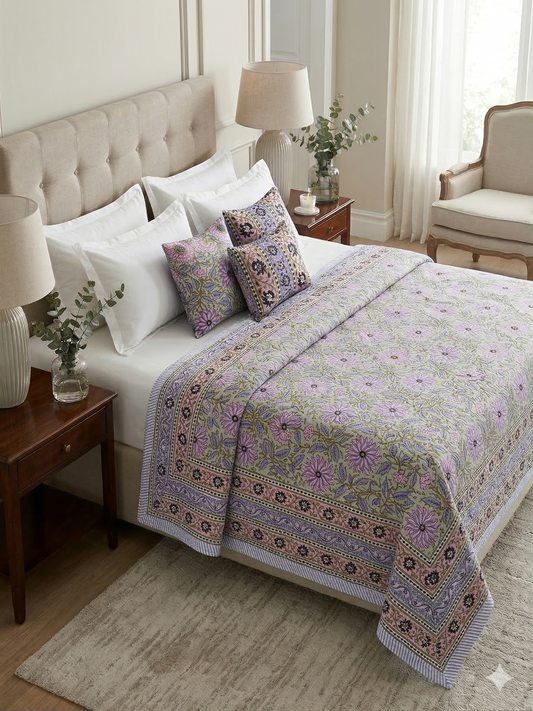 King Size Cotton Dohar 90×108 | 3 Layer Reversible Handblock Printed Double Bed Dohar | Pure Cotton Summer Quilt | Lightweight AC Dohar by The Handblock Jaipur