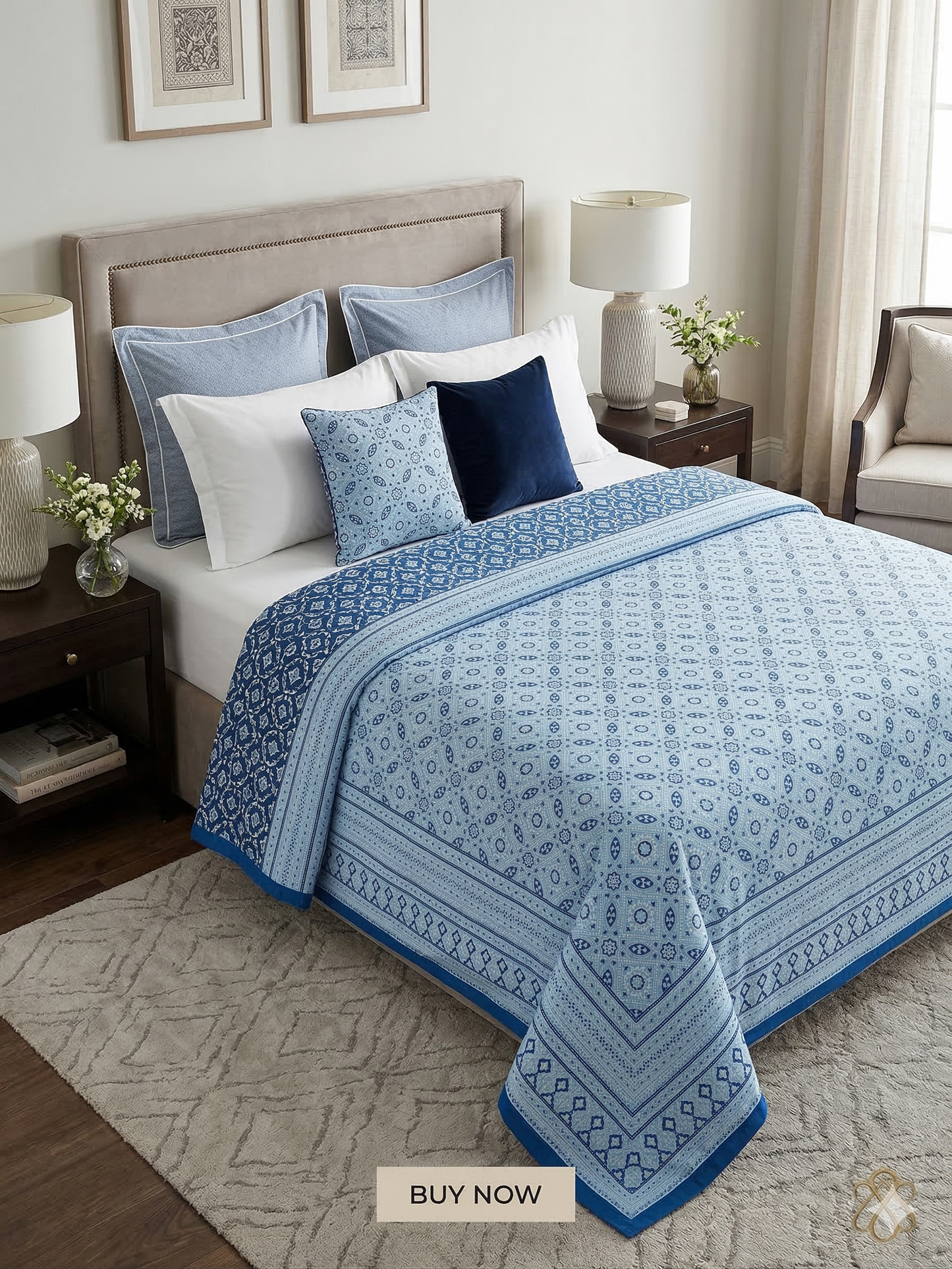 King Size Cotton Dohar 90×108 | 3 Layer Reversible Handblock Printed Double Bed Dohar | Pure Cotton Summer Quilt | Lightweight AC Dohar by The Handblock Jaipur