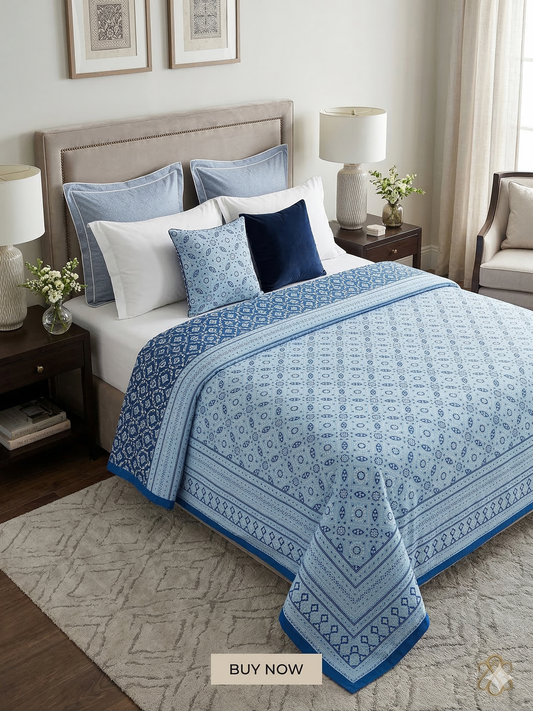King Size Cotton Dohar 90×108 | 3 Layer Reversible Handblock Printed Double Bed Dohar | Pure Cotton Summer Quilt | Lightweight AC Dohar by The Handblock Jaipur