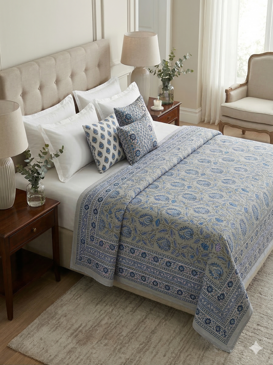 King Size Cotton Dohar 90×108 | 3 Layer Reversible Handblock Printed Double Bed Dohar | Pure Cotton Summer Quilt | Lightweight AC Dohar by The Handblock Jaipur
