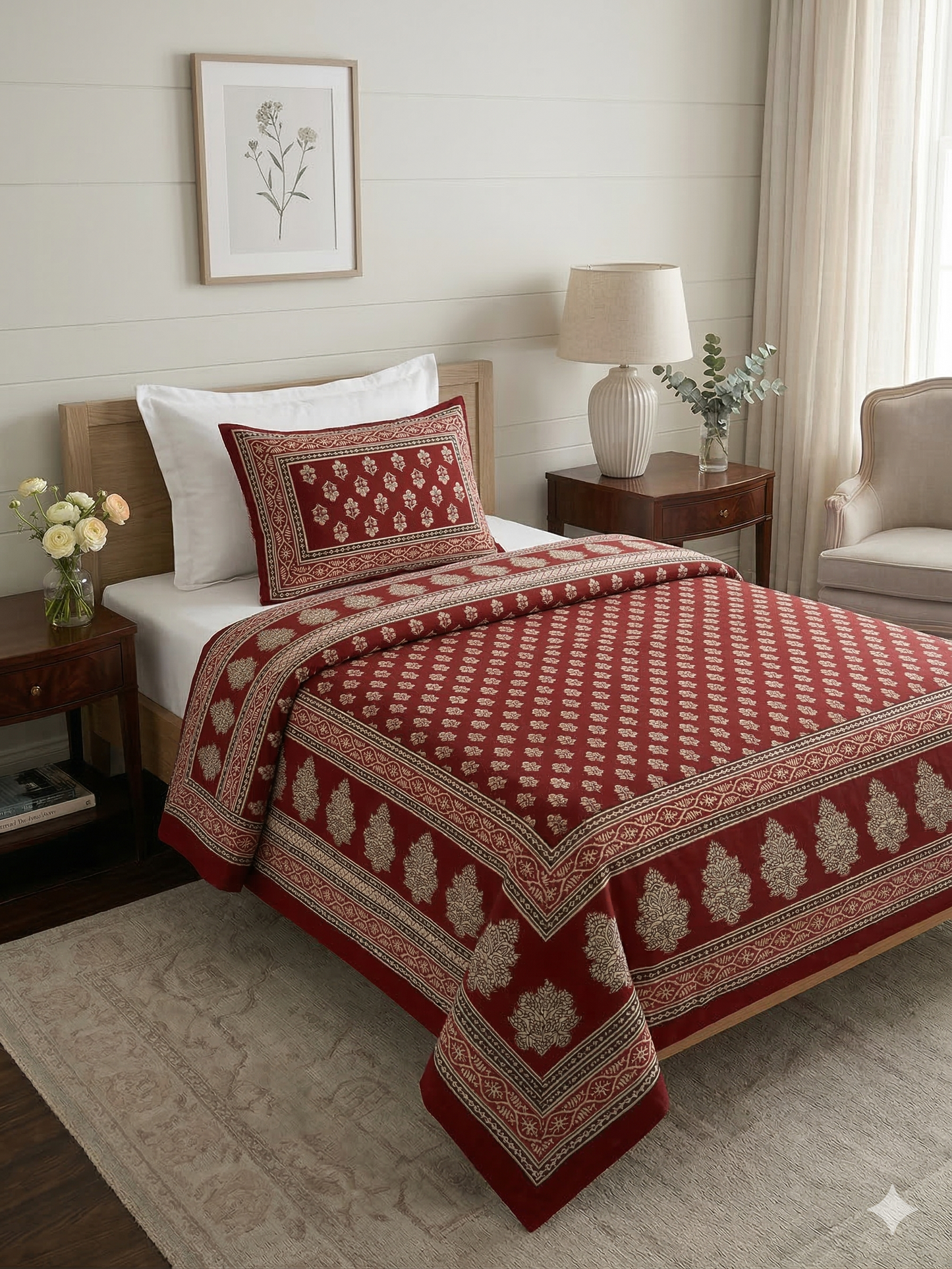 Handblock Cotton Dohar Single Bed 60x90 | 3 Layer Pure Cotton Falaline Lightweight Summer Blanket | Handmade by The Handblock Jaipur