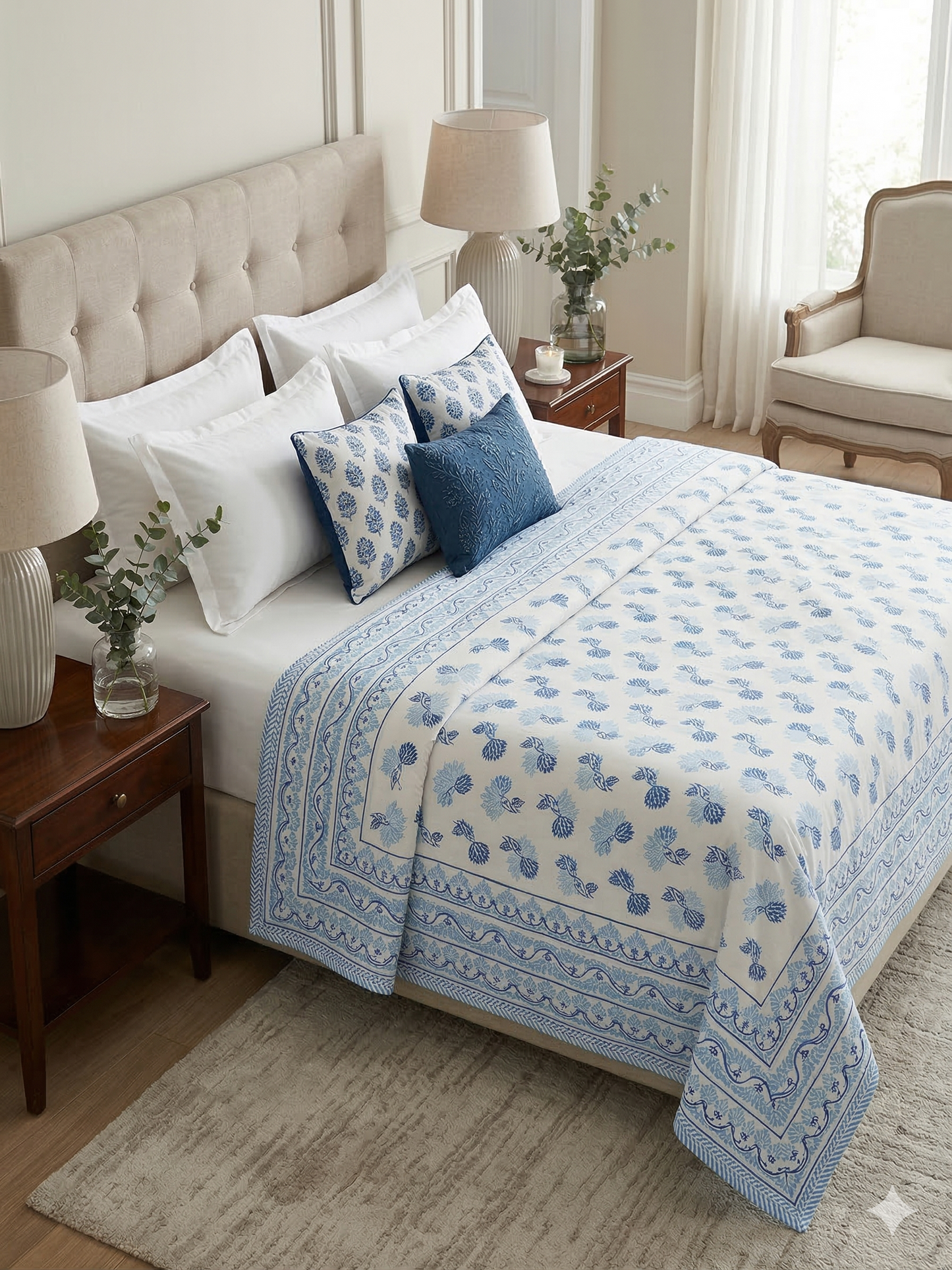 King Size Cotton Dohar 90×108 | 3 Layer Reversible Handblock Printed Double Bed Dohar | Pure Cotton Summer Quilt | Lightweight AC Dohar by The Handblock Jaipur