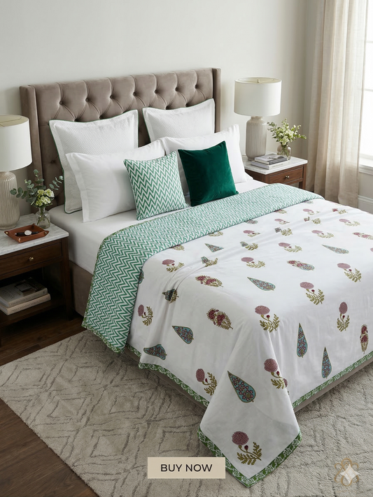 King Size Cotton Dohar 90×108 | 3 Layer Reversible Handblock Printed Double Bed Dohar | Pure Cotton Summer Quilt | Lightweight AC Dohar by The Handblock Jaipur