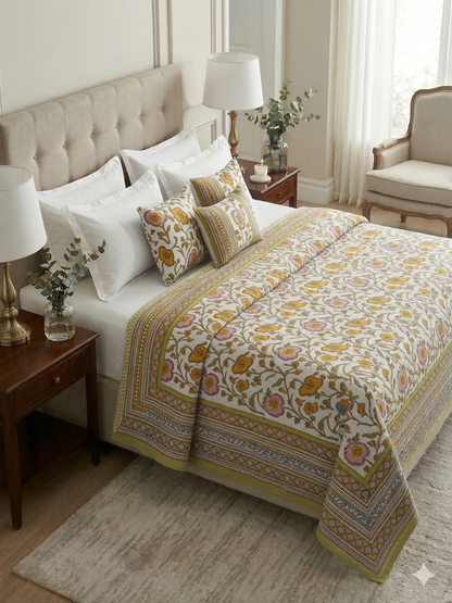 King Size Cotton Dohar 90×108 | 3 Layer Reversible Handblock Printed Double Bed Dohar | Pure Cotton Summer Quilt | Lightweight AC Dohar by The Handblock Jaipur