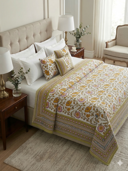 King Size Cotton Dohar 90×108 | 3 Layer Reversible Handblock Printed Double Bed Dohar | Pure Cotton Summer Quilt | Lightweight AC Dohar by The Handblock Jaipur
