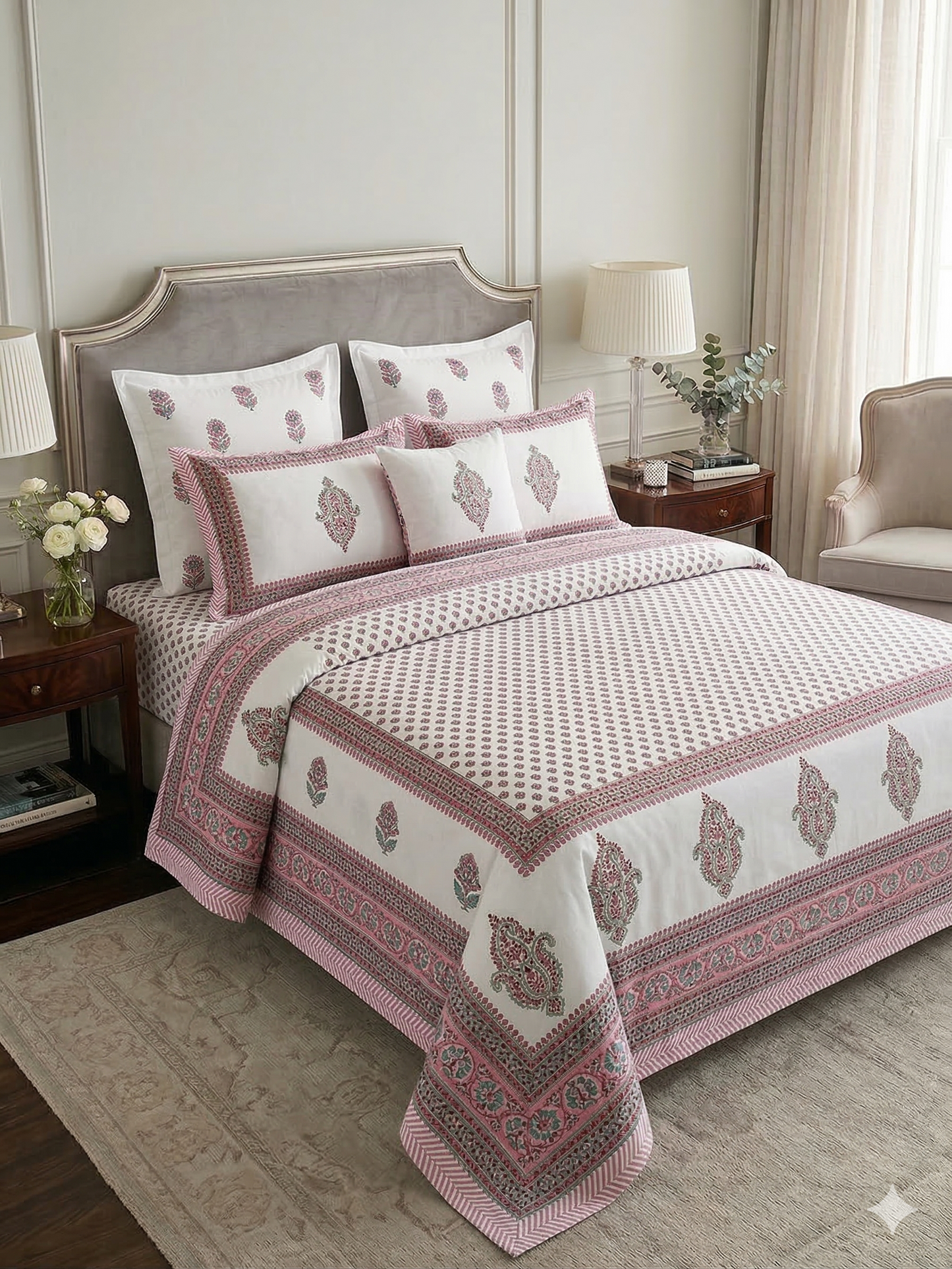 King Size Cotton Dohar 90×108 | 3 Layer Reversible Handblock Printed Double Bed Dohar | Pure Cotton Summer Quilt | Lightweight AC Dohar by The Handblock Jaipur