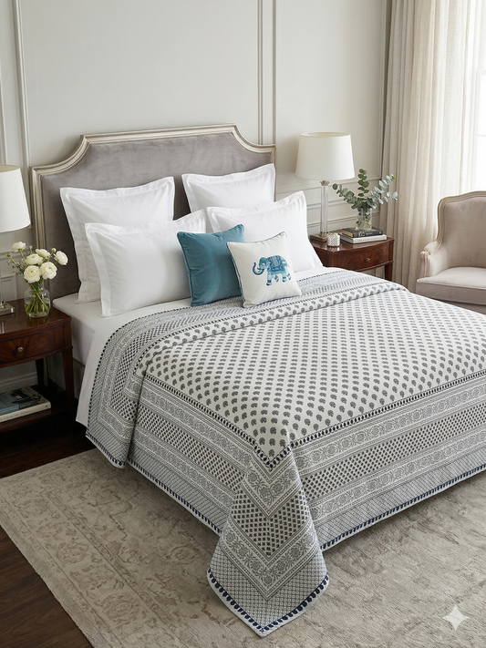 King Size Cotton Dohar 90×108 | 3 Layer Reversible Handblock Printed Double Bed Dohar | Pure Cotton Summer Quilt | Lightweight AC Dohar by The Handblock Jaipur