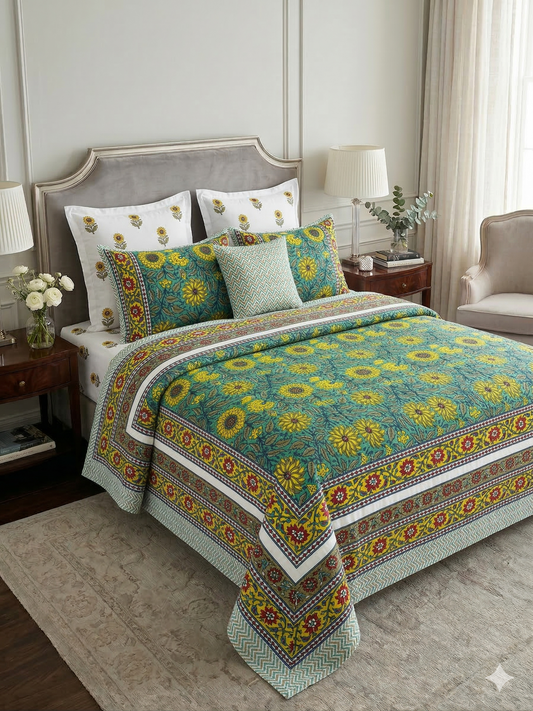 King Size Cotton Dohar 90×108 | 3 Layer Reversible Handblock Printed Double Bed Dohar | Pure Cotton Summer Quilt | Lightweight AC Dohar by The Handblock Jaipur