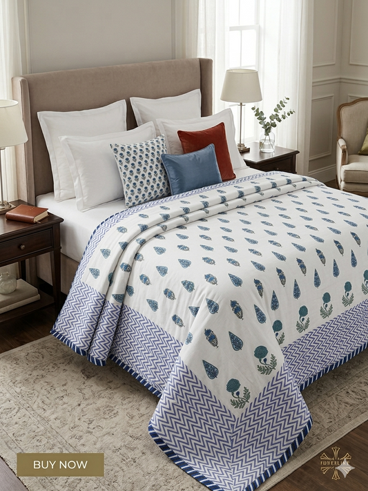 King Size Cotton Dohar 90×108 | 3 Layer Reversible Handblock Printed Double Bed Dohar | Pure Cotton Summer Quilt | Lightweight AC Dohar by The Handblock Jaipur
