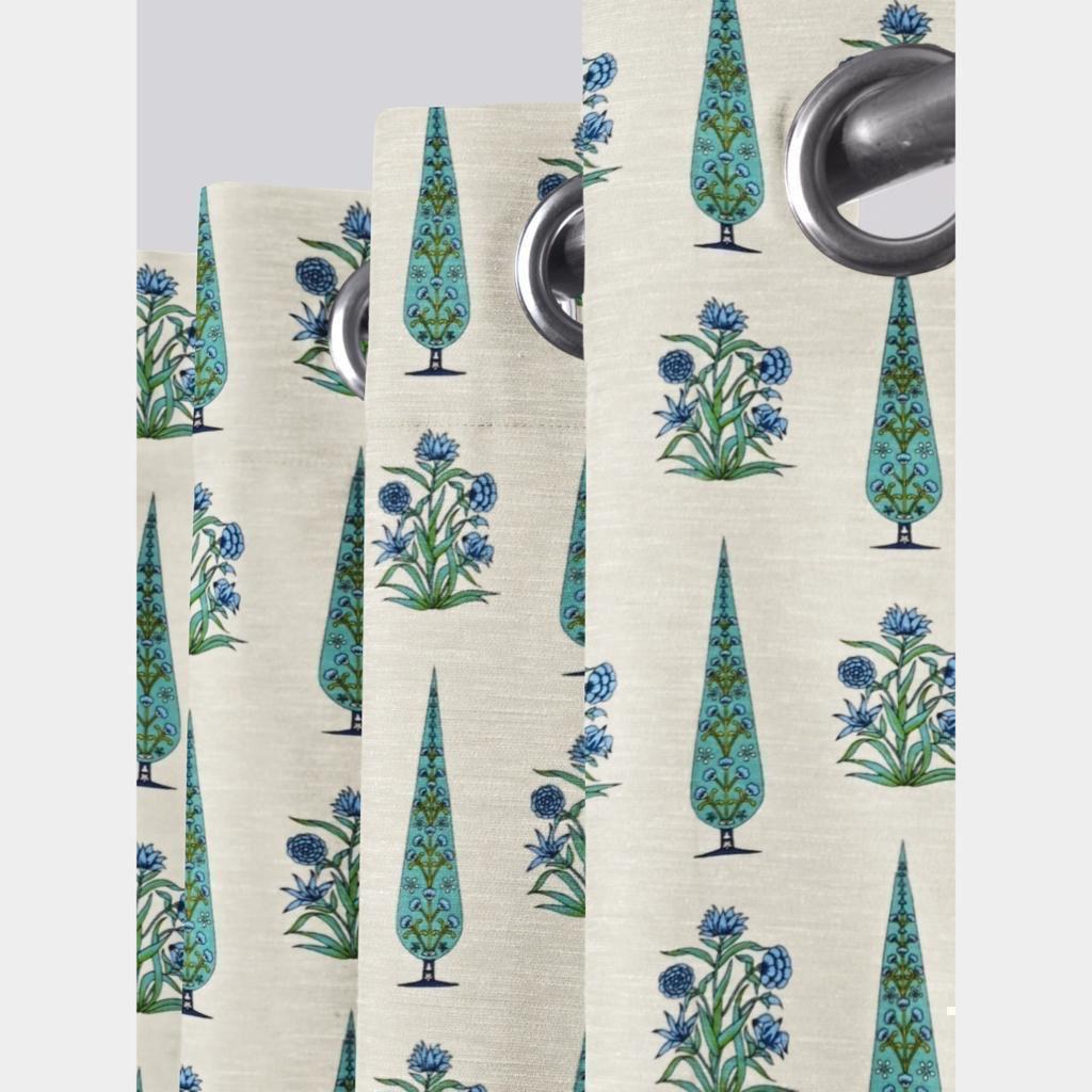 Pure Cotton Hand Block Print Curtains | South Murgan Fabric Curtains | 4'x5', 4'x7', 4'x9' Sizes (2 pcs) | Custom Curtains | The Handblock Jaipur