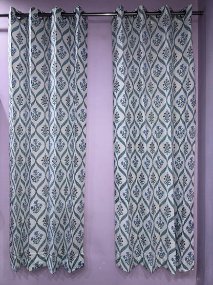 Pure Cotton Hand Block Print Curtains | South Murgan Fabric Curtains | 4'x5', 4'x7', 4'x9' Sizes (2 pcs) | Custom Curtains | The Handblock Jaipur