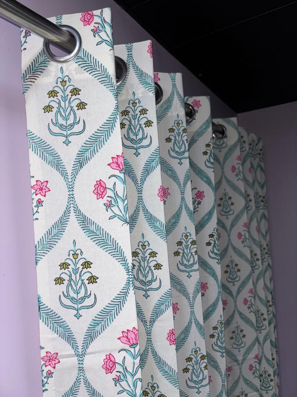 Pure Cotton Hand Block Print Curtains | South Murgan Fabric Curtains | 4'x5', 4'x7', 4'x9' Sizes (2 pcs) | Custom Curtains | The Handblock Jaipur