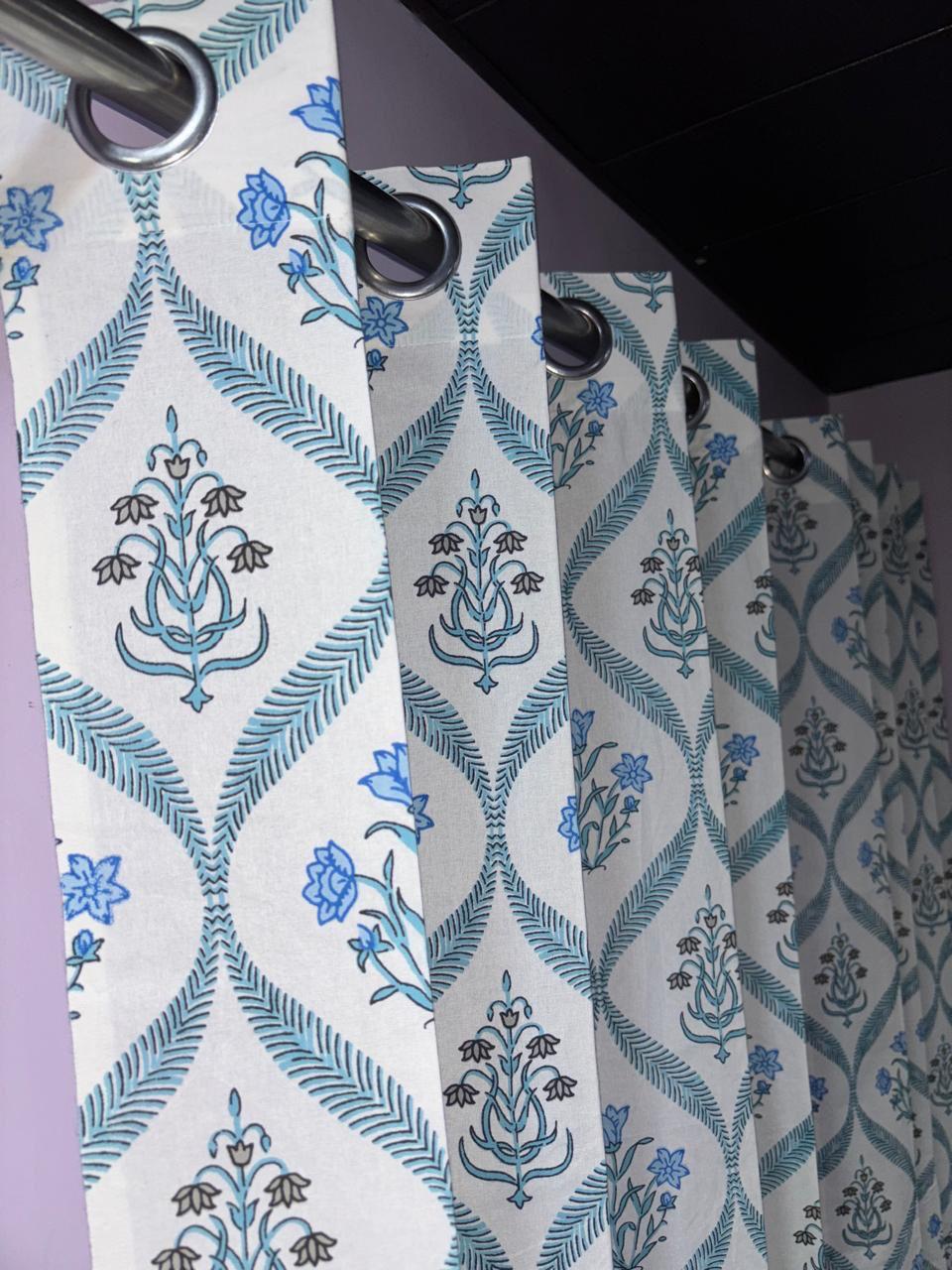 Pure Cotton Hand Block Print Curtains | South Murgan Fabric Curtains | 4'x5', 4'x7', 4'x9' Sizes (2 pcs) | Custom Curtains | The Handblock Jaipur