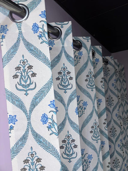 Pure Cotton Hand Block Print Curtains | South Murgan Fabric Curtains | 4'x5', 4'x7', 4'x9' Sizes (2 pcs) | Custom Curtains | The Handblock Jaipur