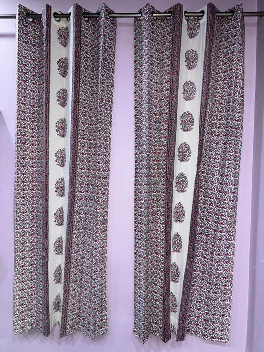 Pure Cotton Hand Block Print Curtains | South Murgan Fabric Curtains | 4'x5', 4'x7', 4'x9' Sizes (2 pcs) | Custom Curtains | The Handblock Jaipur