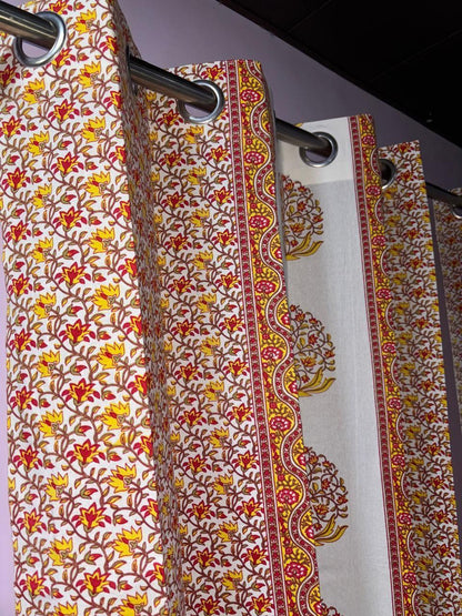 Pure Cotton Hand Block Print Curtains | South Murgan Fabric Curtains | 4'x5', 4'x7', 4'x9' Sizes (2 pcs) | Custom Curtains | The Handblock Jaipur