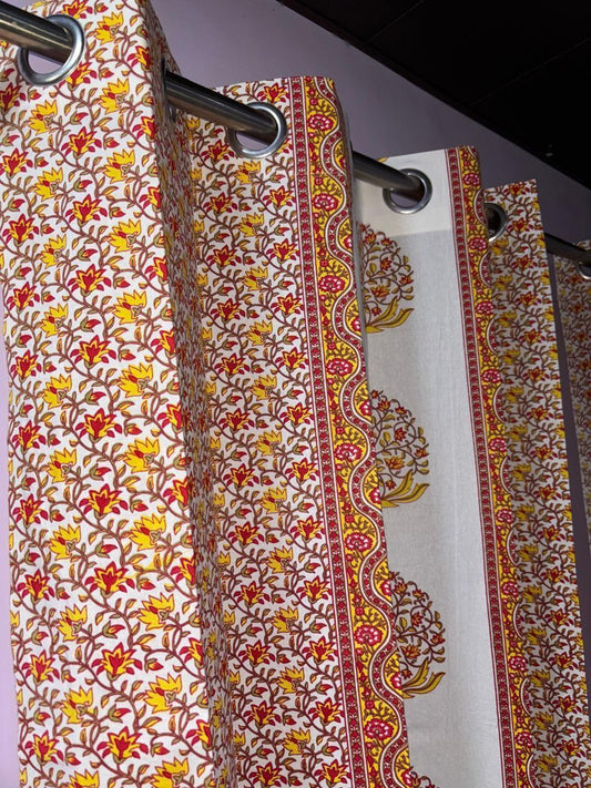 Pure Cotton Hand Block Print Curtains | South Murgan Fabric Curtains | 4'x5', 4'x7', 4'x9' Sizes (2 pcs) | Custom Curtains | The Handblock Jaipur