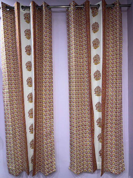 Pure Cotton Hand Block Print Curtains | South Murgan Fabric Curtains | 4'x5', 4'x7', 4'x9' Sizes (2 pcs) | Custom Curtains | The Handblock Jaipur