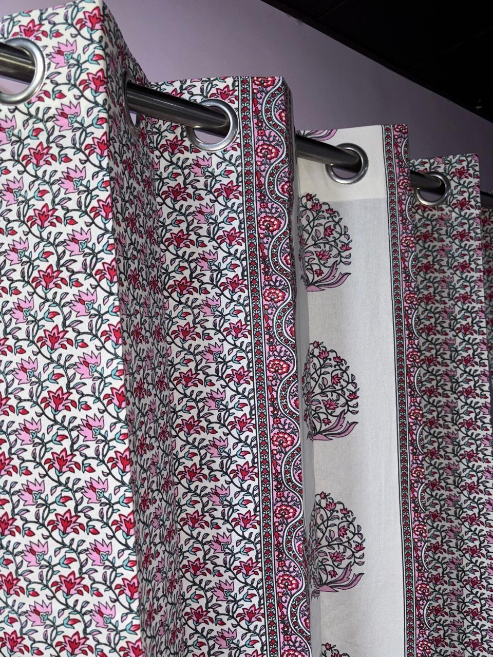 Pure Cotton Hand Block Print Curtains | South Murgan Fabric Curtains | 4'x5', 4'x7', 4'x9' Sizes (2 pcs) | Custom Curtains | The Handblock Jaipur