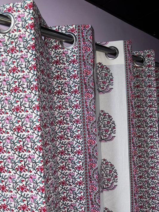 Pure Cotton Hand Block Print Curtains | South Murgan Fabric Curtains | 4'x5', 4'x7', 4'x9' Sizes (2 pcs) | Custom Curtains | The Handblock Jaipur