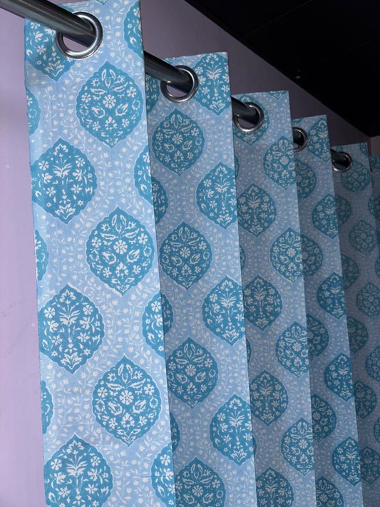 Pure Cotton Hand Block Print Curtains | South Murgan Fabric Curtains | 4'x5', 4'x7', 4'x9' Sizes (2 pcs) | Custom Curtains | The Handblock Jaipur