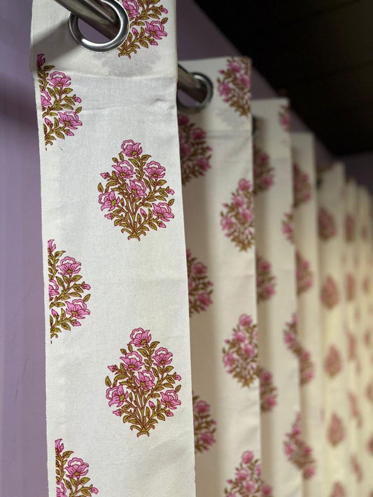 Pure Cotton Hand Block Print Curtains | South Murgan Fabric Curtains | 4'x5', 4'x7', 4'x9' Sizes (2 pcs) | Custom Curtains | The Handblock Jaipur