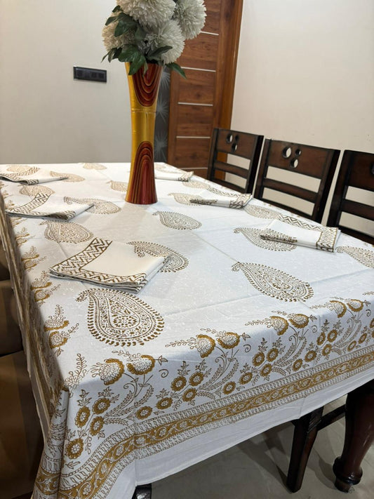 6 Seater Handblock Printed Dining Table Cover with 6 Napkins | Heavy South Cotton Murgan Fabric | 150×225 cm Tablecloth | Handmade Home Furnishing by The Handblock Jaipur