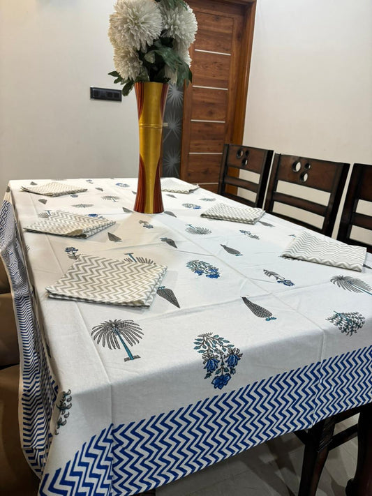 6 Seater Handblock Printed Dining Table Cover with 6 Napkins | Heavy South Cotton Murgan Fabric | 150×225 cm Tablecloth | Handmade Home Furnishing by The Handblock Jaipur