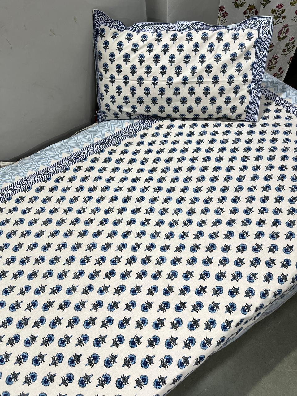 South Cotton Floral Single Bedsheet with Pillow Cover | Handblock Printed |The Handblock Jaipur